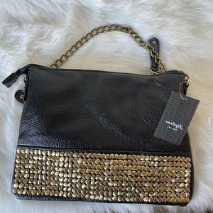 Faux leather studded gold tone flap crossbody, NWT